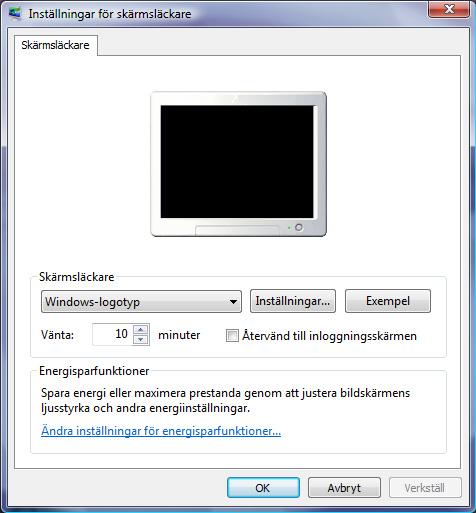 Tryck på någon tangent för att återaktivera skärmen. 2. Följ anvisningarna nedan för att ändra skärmsläckarens egenskaper. a. Stäng först alla program, utom Windows. b.