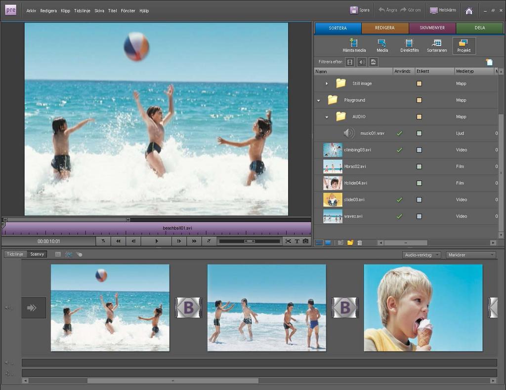 Arbetsyta i Adobe Premiere Elements 10 5 Ange 1 i fältet Data, klicka på OK och stäng registereditorn.