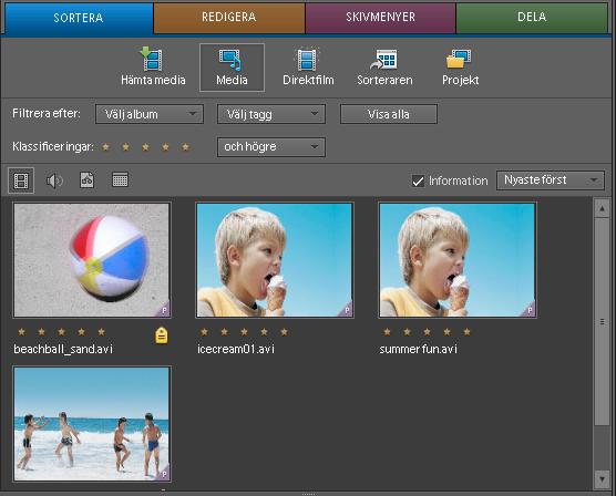 71 Kapitel 6: Hantera klipp med Sorteraren Med Adobe Premiere Elements kan du lägga till video, ljud, grafik och stillbilder i projekt från flera olika källor.