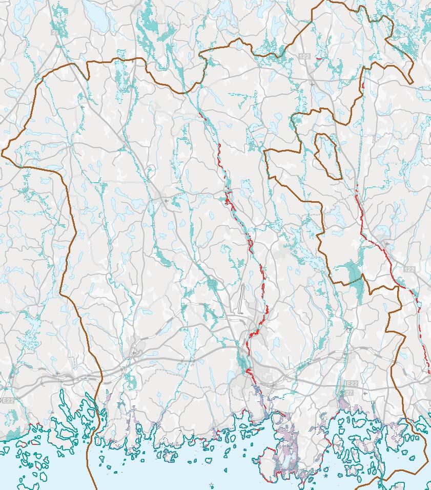 Ras, skred och erosion Längs vattendragen ökar risken för översvämningar särskilt när ökad nederbörd sammanfaller med höga havsnivåer. Ökade flöden ökar risken för ras och skred.
