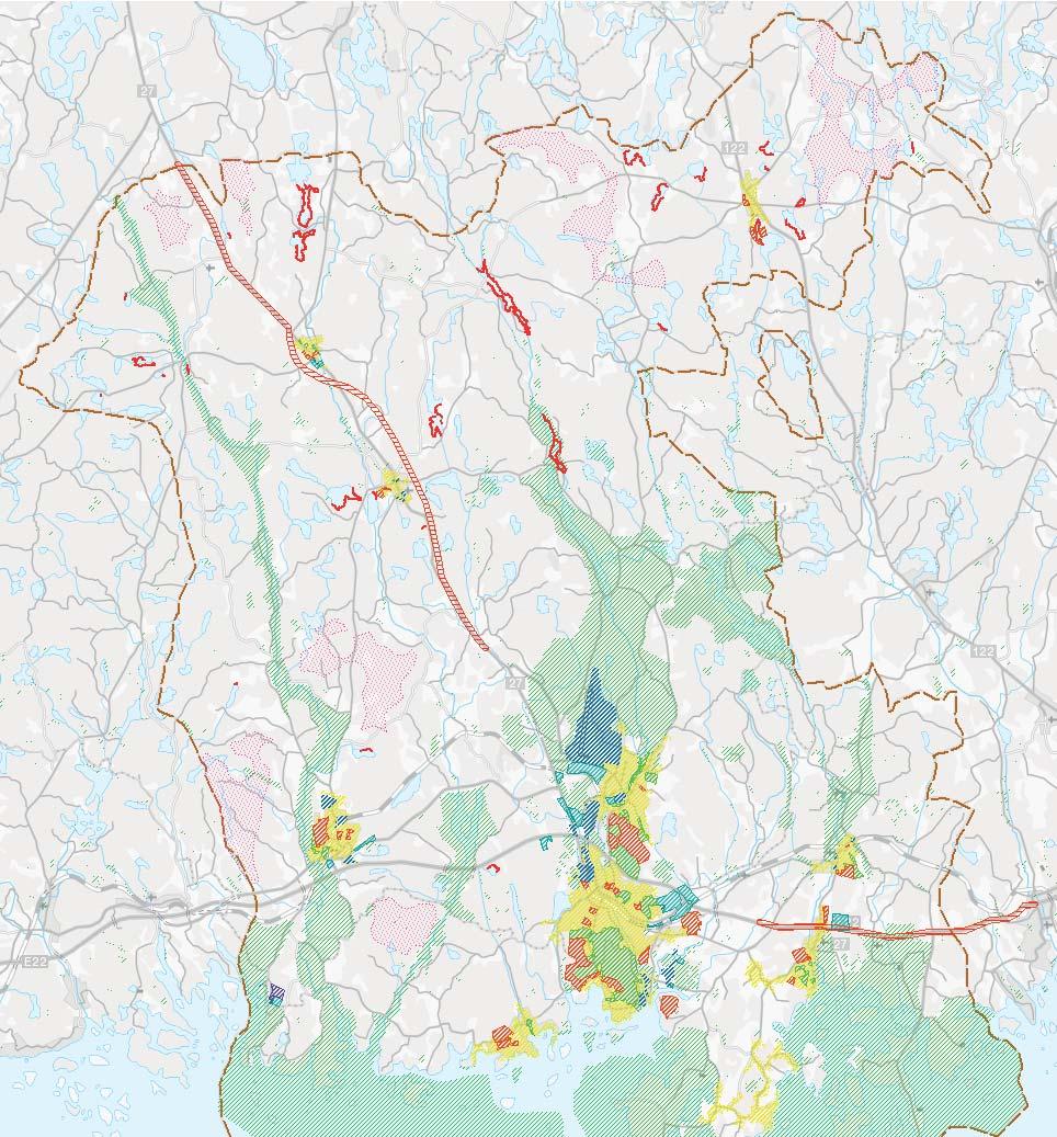 den föreslagna markanvändningen. Kommunen har delats in i områden med olika typ av användning.