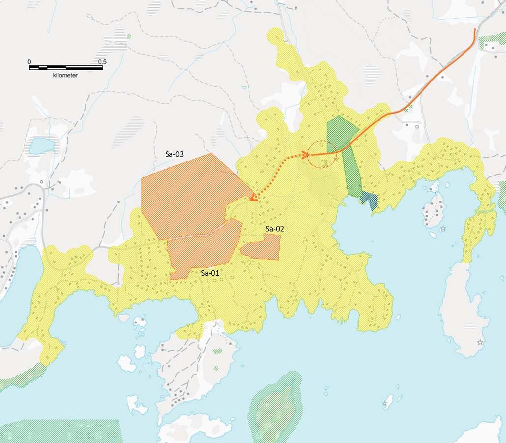 Grön- och blåstruktur Den öppna dalgången som sträcker sig längs samhället ut mot havet är starkt karaktärsskapande för Saxemara. Denna betes- och jordbruksmark bör även i framtiden hållas öppen.