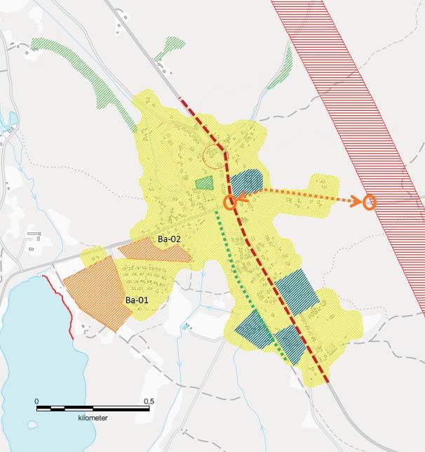 Grön- och blåstruktur Öster om samhället finns ett rekreationsområde kring sjön Vitavatten. Detta område blir påverkat av omdragningen av RV 27.