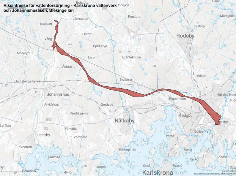 Johannishusåsen används som infiltrationsanläggning för vattenverket i Karlskrona och betraktas som riksintresse för att säkra god vattenkvalitet och vattentillgång för Karlskrona kommun.