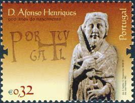 Portugals förste kung, Alfonso I av Portugal (känd som D. Afonso Hen - riques), uppmärksammas på detta portugisiska frimärke från 2009.