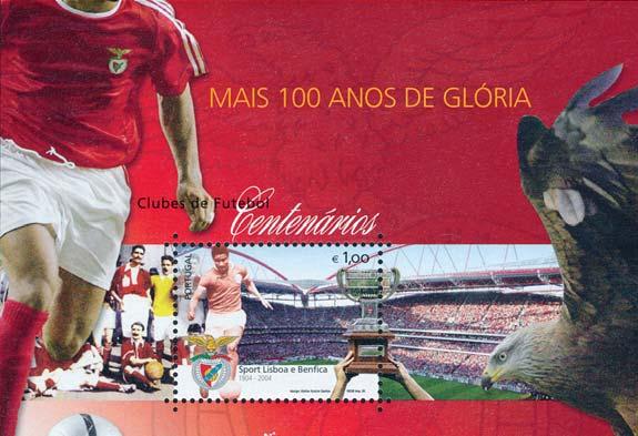 Portugisiska postverket gav 2005 ut tre miniark för att hylla landets tre främsta fotbolls - klubbar, Benfica (som visas här), Sporting Lissabon samt FC Porto.