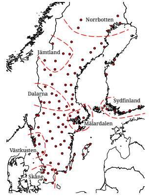 Klassificering Svensk dialektklassificering: SweDia2000 forskardatabas. 7 valda dialektregioner.