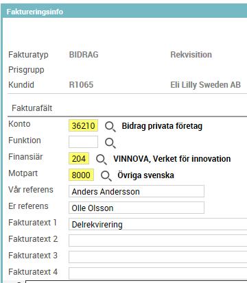 3 8. Välj <Faktureringsinfo>. Detta är den rekvisitionsinformation som finns registrerad på aktiviteten. Om kund-id saknas kontakta sektionen Ekonomi för komplettering av aktivitetsinformationen.