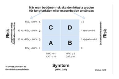 GOLD KOL Anamnes och spirometri (FEV1/FVC <0,7) Rökavvänjning, fysisk