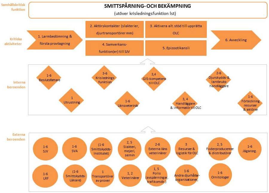 Beroenden för smittspårning och smittbekämpning Liksom vid räddningstjänst/sanering antas här krisledningsfunktionen vara aktiverad, särskilda beroenden finns dock utöver detta.