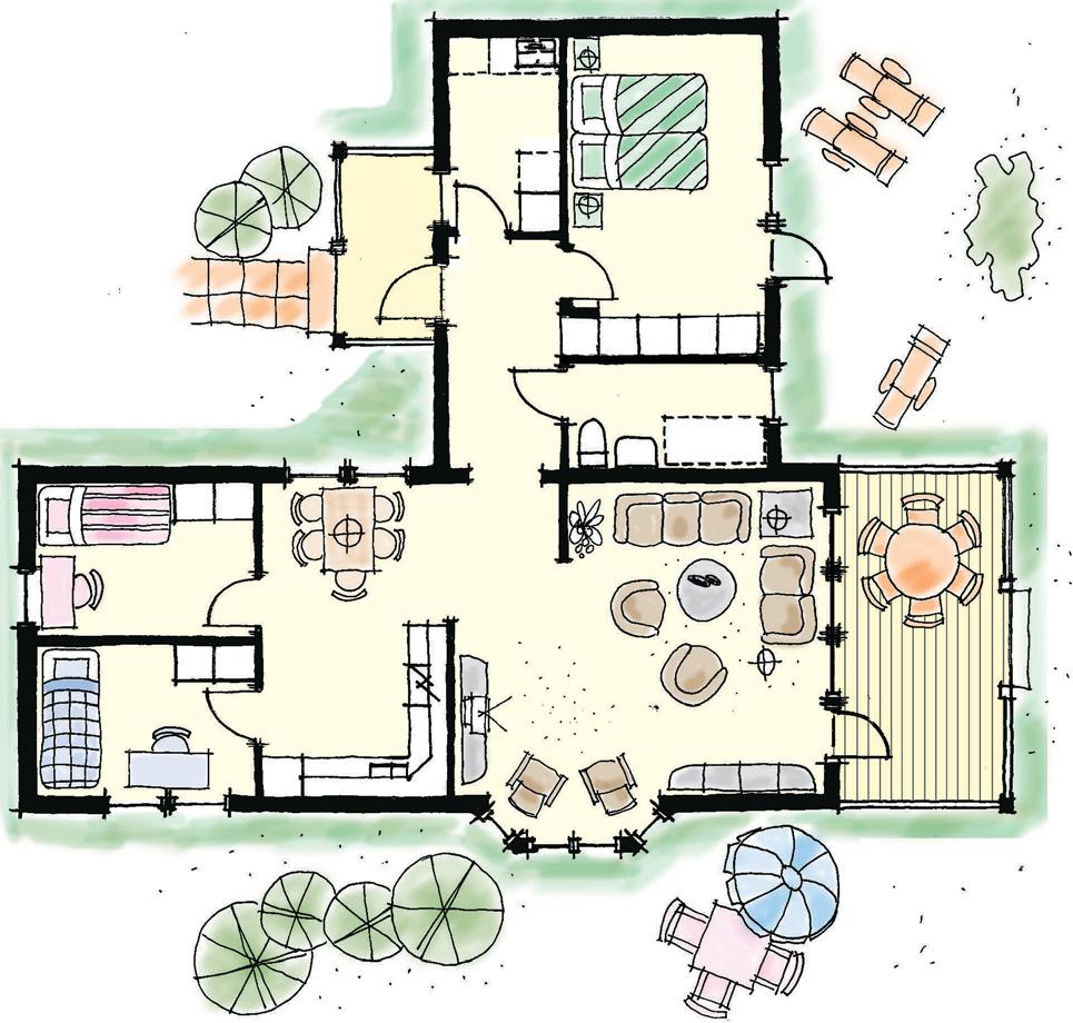 FAVORIT 105 Byggyta: 104,3 m 2 Boyta: 91,4 m 2 Terrass under tak: 13,0 m 2 Farstukvist är tillval Tvätt 5,1