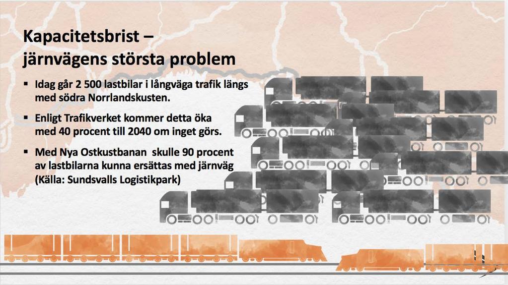 16 av 53 Figur 8. Med Nya Ostkustbanan kan långväga transporter flytta över från lastbil till tåg.