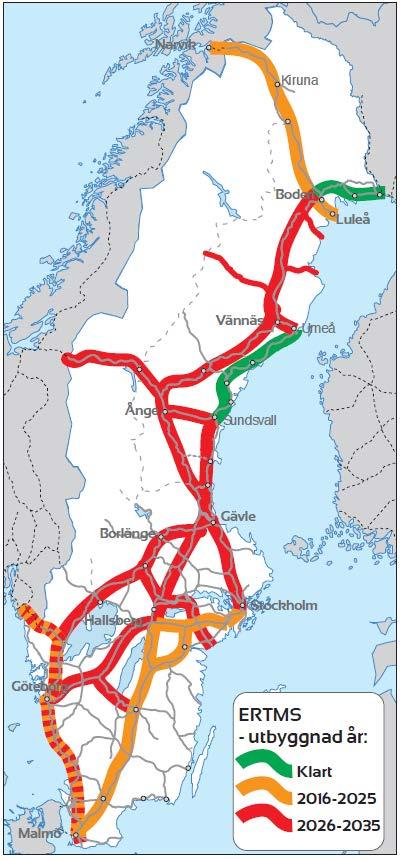 49 av 53 Figur 28. Utbyggnadsstrategi för ERTMS. Ådalsbanan mellan Sundsvall och Härnösand tillhörde de första projekten i landet tillsammans med Botniabanan. Källa: ÅF Infraplan (2016).