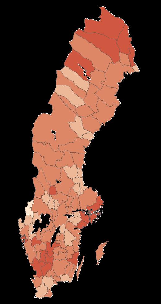 0.31-0.40 0.41-0.50 0.51-0.60 0.61-0.70 0.71-0.80 0.81-0.90 Figur 22. Sysselsättningsgrad i arbetsmarknadsregioner för inrikes (vänster) och utrikes (höger) födda, år 2011.