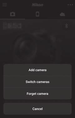 1 Smart enhet: Öppna -fliken i SnapBridge-appen, tryck på > Forget camera (Glöm kamera), välj önskad kamera och tryck