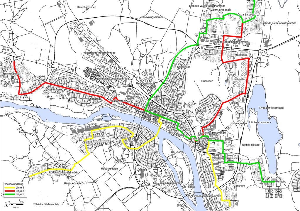 400 meters radie. Figur 4: Kollektivtrafikens stomlinjer.