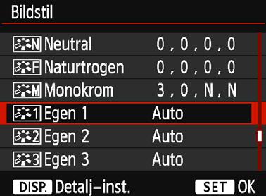 A Registrera favoritbildegenskapern Du kan välja en grundläggande bildstil som [Porträtt] eller [Landskap], ställa in parametrarna som du vill ha dem och