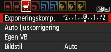 3 Inställningar av menyfunktioner [k3] Exponeringskompensation Värdet för exponeringskompensation går endast till ±3 steg.
