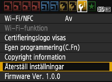 Praktiska funktioner 3 Återställa kameran till grundinställningarnan Kamerans inställningar för fotograferingsfunktioner och meny kan återställas till standardinställningarna.