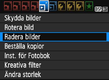 L Radera bilder Du kan antingen välja och radera onödiga bilder en i taget eller radera dem i grupp. Skyddade bilder (s. 228) raderas inte. När du har raderat en bild kan du inte återställa den.