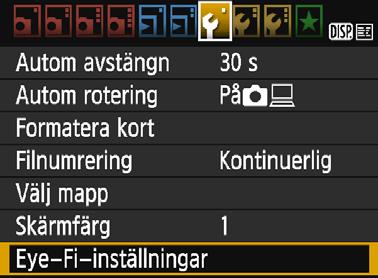 H Använda Eye-Fi-kort Med ett förinställt Eye-Fi-kort, som finns att köpa i handeln, kan du automatiskt överföra bilder som du tagit till en dator eller till en onlinetjänst via trådlöst LAN.