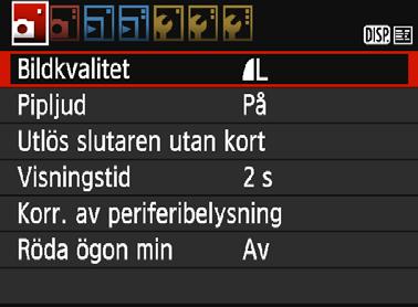 Ändra LCD-skärmens visning På LCD-skärmen kan du visa skärmen för fotograferingsinställningar, menyskärmen, bilder som du tagit m.m. Inställningar av fotograferingsfunktioner När du sätter på kameran visas fotograferingsinställningarna.