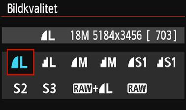 3 Ställa in bildregistreringskvalitet Du kan ställa in pixelantal och bildkvalitet. Det finns tio inställningar av bildregistreringskvalitet: 73, 83, 74, 84, 7a, 8a, b, c, 1+73, 1.