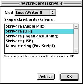 Nätverksutskrift från Macintosh Välja skrivarservern (TCP/IP) (Mac OS 9.1 9.2) 1 Öppna mappen Program (Mac OS 9). 2 Öppna mappen Verktygsprogram. 6 3 Öppna ikonen Skrivbordsskrivarverktyg.