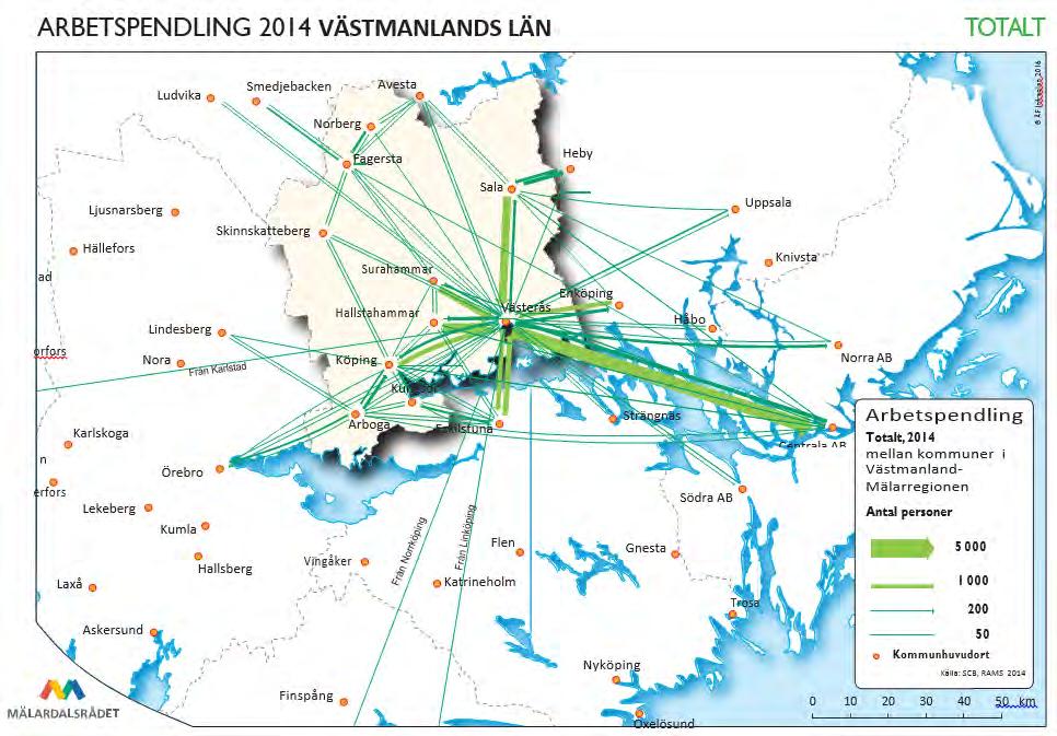 2.1 Arbetspendling och kompetensförsörjning Arbetspendling förkommer i hela Västmanland med målpunkter i länet så väl som utanför länsgränsen.