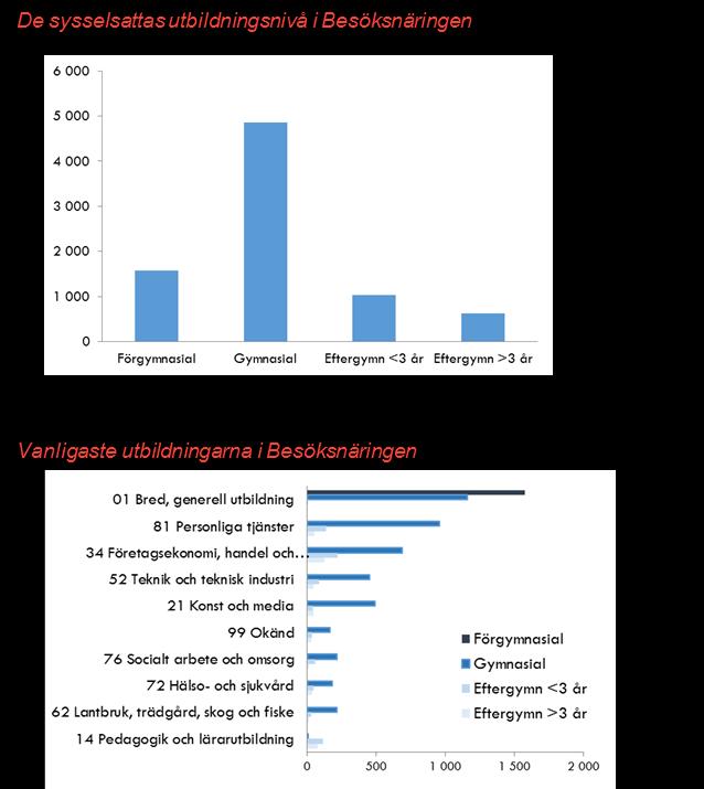 Vanligaste utbildningarna Inom Besöksnäringen De sysselsattas utbildningsnivå i Besöksnäringen i Hallands län framgår av figuren till höger.