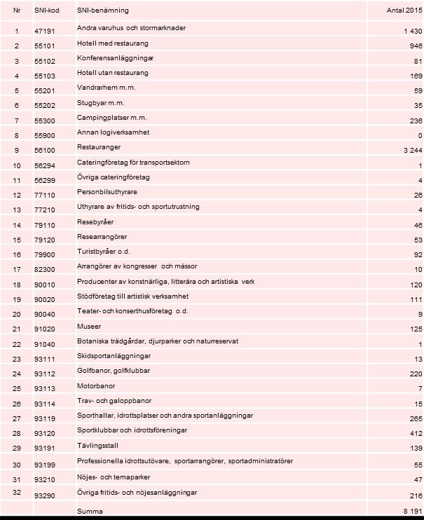 Bilaga 3: Branschdefinition för Besöksnäringen