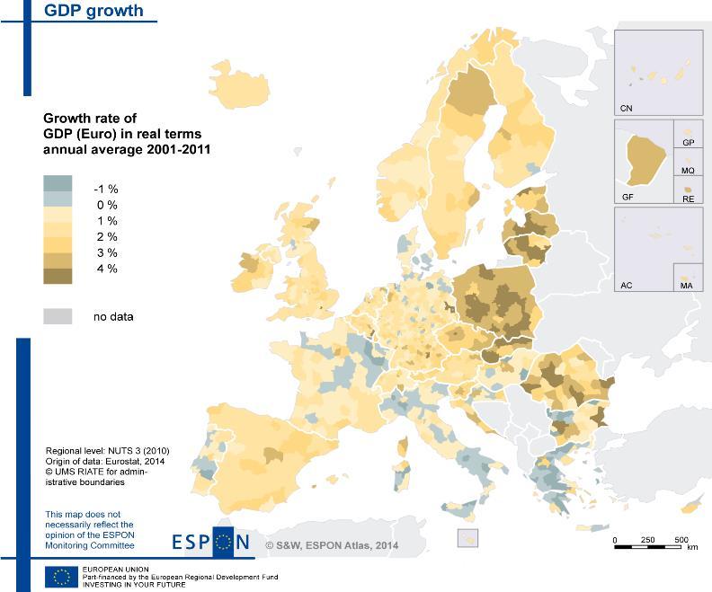 Tillväxten sker i öster BNP ökar i Polen, med 40 miljoner invånare, i Baltstaterna och regioner i östra Europa.