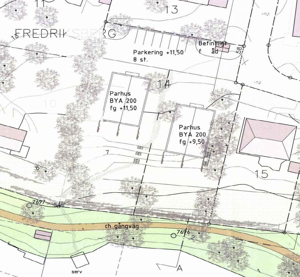 fastighetsindelningen samt illustrationer av den nya bebyggelsens placering.