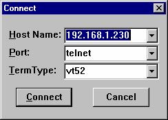 Sida: 14 av 21 TELNET Det här programmet används för inställning av parametrar efter att nätverkkortet har fått en IP adress. Starta en Telnet-session. Skriv in IP-adressen för nätverksmodulen.