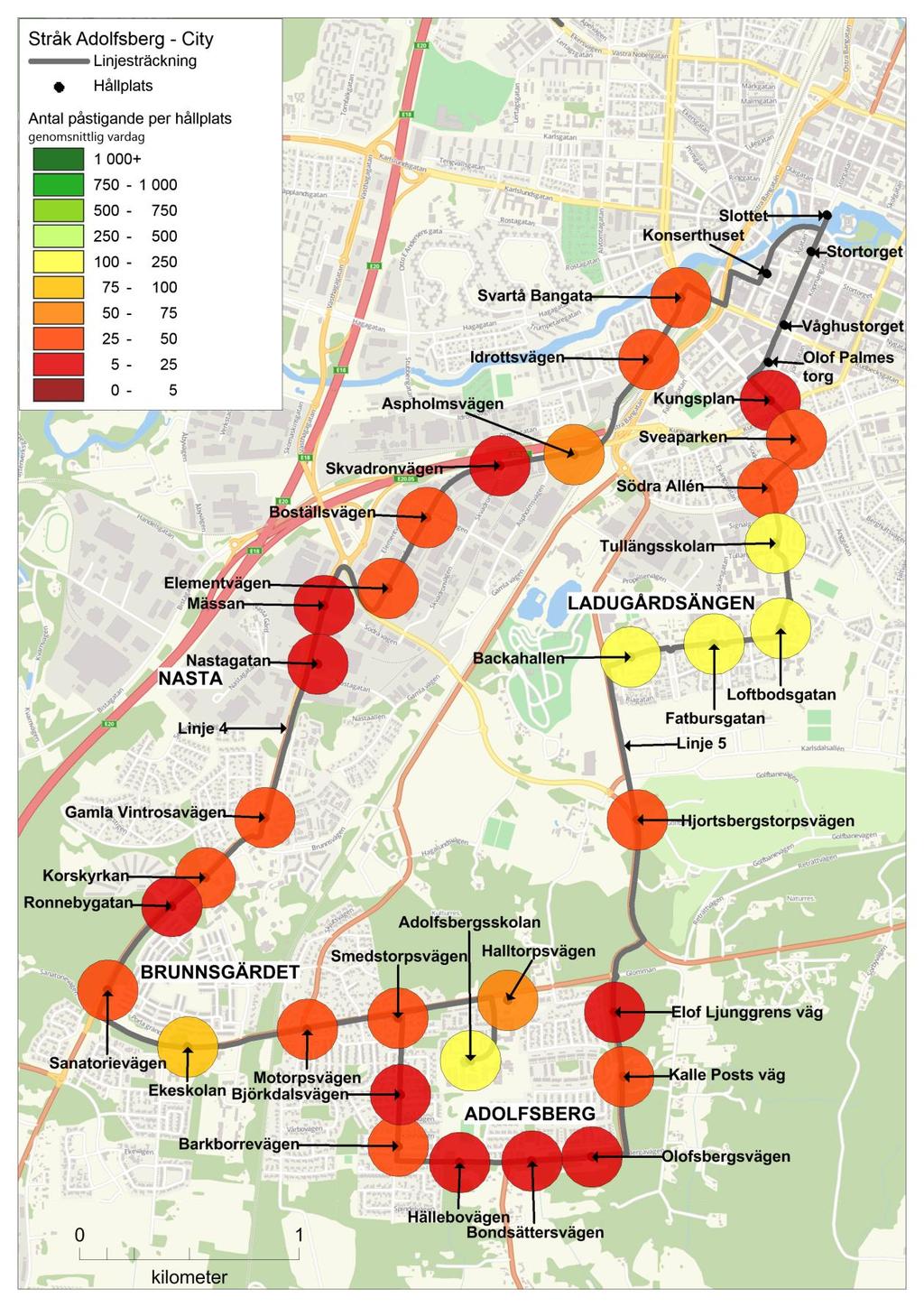 använda kollektivtrafiken är lägre från dessa områden än merparten av andra bostadsområden med motsvarande avstånd från centrum.