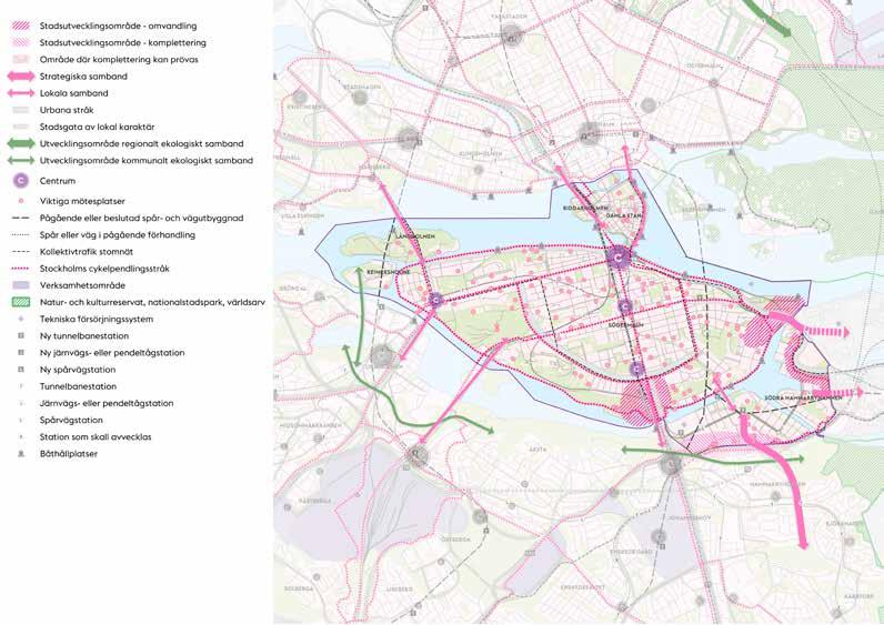 Södermalm Södermalm består till stor del av tät rutnätsstad. Stadsdelen har ett levande stadsliv med stort inslag av service och omgärdas av vatten vilket är en uppskattad kvalitet.