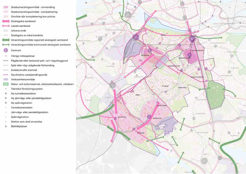 Rågsvedsvägen, Hagsätravägen och Bjursätragatan. Kompletterings bebyggelse kan i utkanten av Hagsätra och Rågsved bidra till att öka kontakten till natur områden och närliggande stadsdelar.