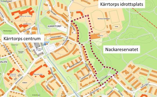 2016-12-02 11(16) [1847,, Kärrtorp, februari 2016] Ett detaljplanearbete pågår för ca 600 bostäder och en förskola mellan Kärrtorps idrottsplats och Arkövägen samt mellan Nackareservatet och