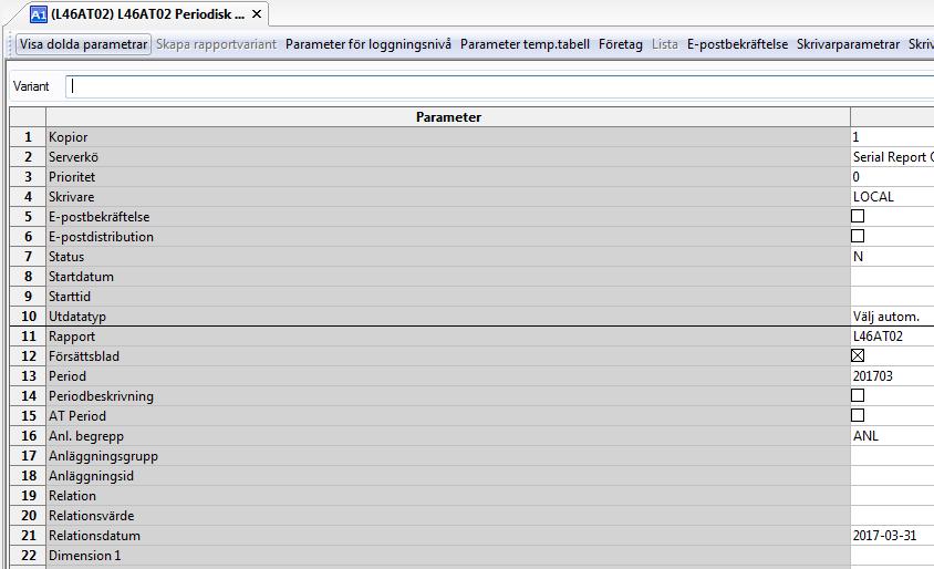 2017-03-31 16 / 17 I rapporten anger du period samt din institution på markerade rader (Period och Dimension 1).