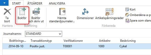 I fältet Bokföringsdatum, ange det datum som förändringen ska ske. Välj sedan Transaktionstyp. Välj Positiv justering för att öka ditt lagersaldo och Negativ justering för att minska ditt lagersaldo.