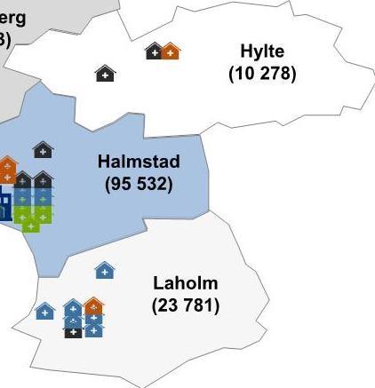 Verksamhet inom hälso-och sjukvården som är utlagd på entreprenad ( outsourcad ) Vårdutbud per kommun i Region Halland 2014 Akutsjukhus Sjukhus Kungsbacka (78 219) Vårdcentral egen regi (25 st)