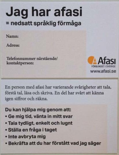 ID kort att användas för personer med afasi.