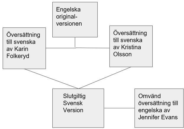det för grammatiska fel. Experter i form av tre veterinärer med kunskap om katter och deras beteenden läste igenom den justerade sammanställda svenska översättningen och gav kommentarer.