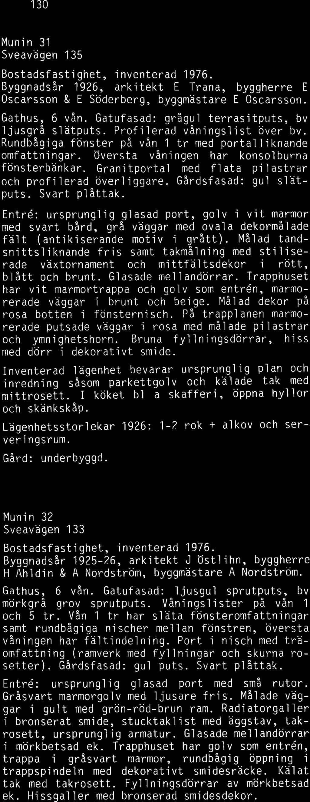 Granitportal med flata pilastrar och profilerad överliggare. Gårdsfasad: gul slatputs. Svart p1 åttak.