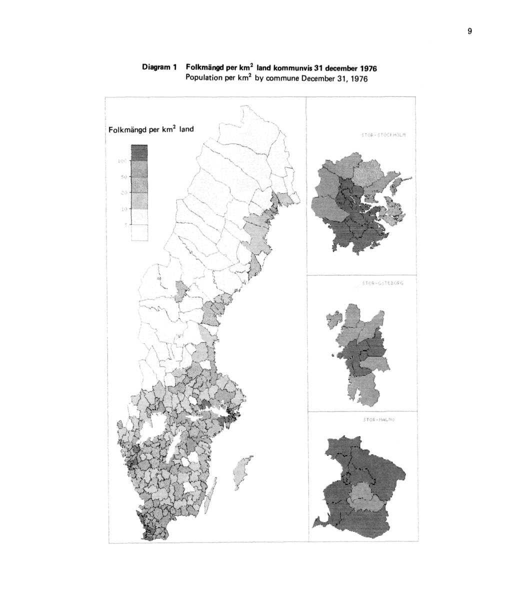 Diagram 1 Folkmängd per km 2 land kommunvis 31 december