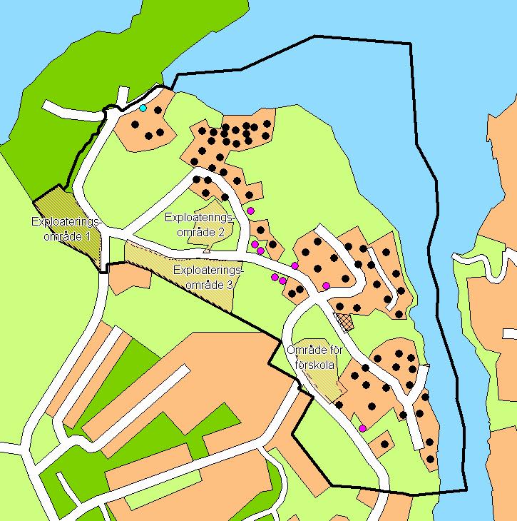 Fördelningsområdet innehåller enligt förslag till detaljplan 68 befintliga tomtenheter 1 för bostadsändamål. 8 av dessa betraktas som obebyggda, genom att de saknar taxerat byggnadsvärde.