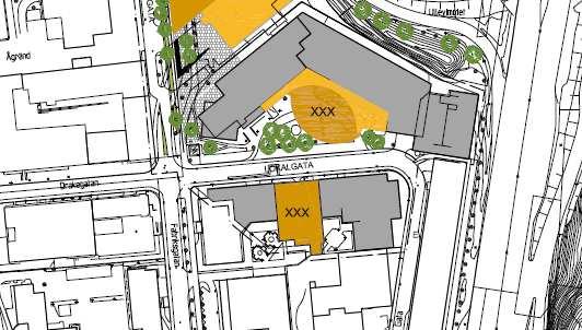 nyttjas för kontor, centrumverksamheter och ett viss inslag av bostäder.