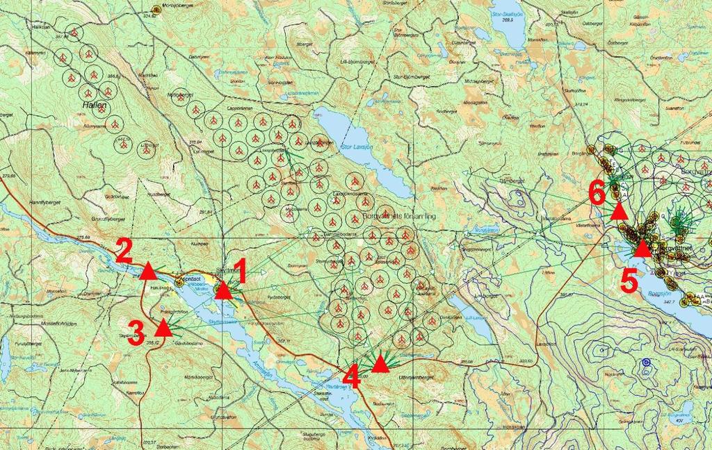 7 Påverkan av landskapsbilden 7.1 Allmänt Visualiseringar redovisas från byarna Skyttmon, Borgvattnet och Borgänge samt från några platser utmed landsvägarna i området.