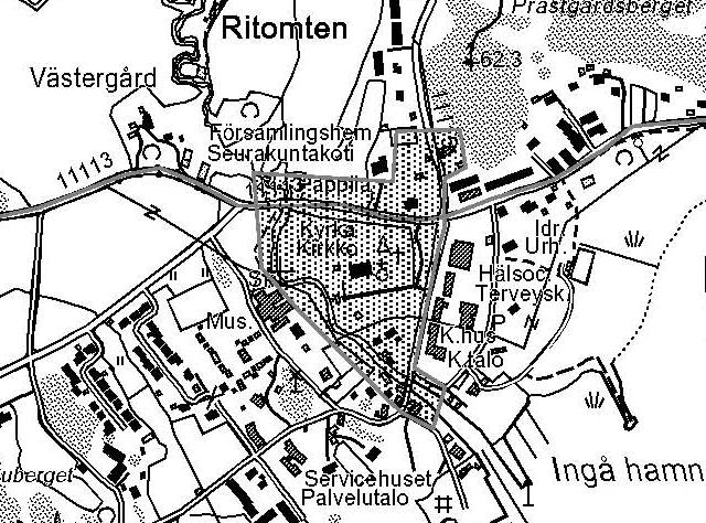 10 Bebyggd kulturmiljö och fornminnen De riksomfattande markanvändningsmålen (RKY) Planändringen berör två objekt gällande den byggda kulturmiljön: Ingå kyrka och prästgård samt Stora Strandvägen