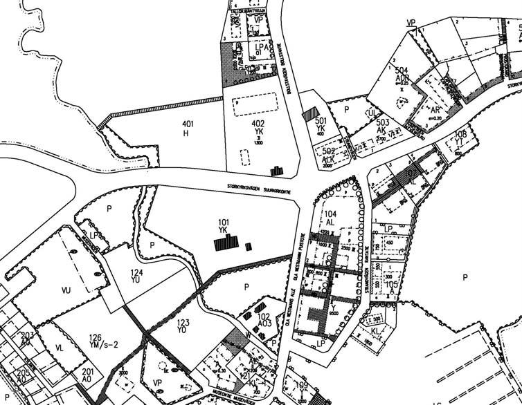 Detaljplan På planeringsområdet är detaljplaner från olika tidsperioder i kraft. Kyrkan och församlingens områden samt strandkvarteret 102 ingår huvudsakligen i byggnadsplanen från år 1978.